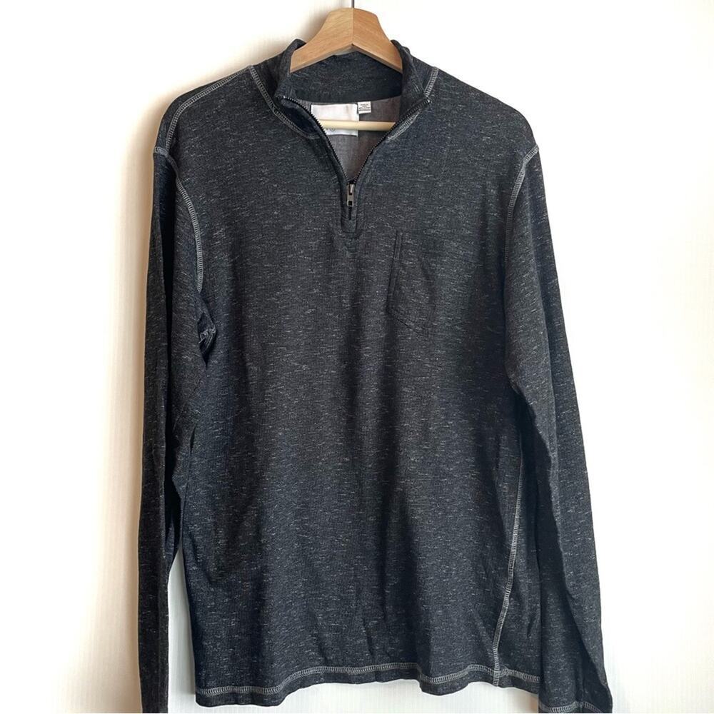 Paper Denim & Cloth mens pullover half zip & front breast pocket sz M dark grey